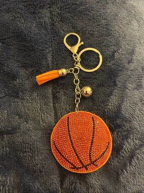 Orange Basketball Crystal Keychain Tassel Charm